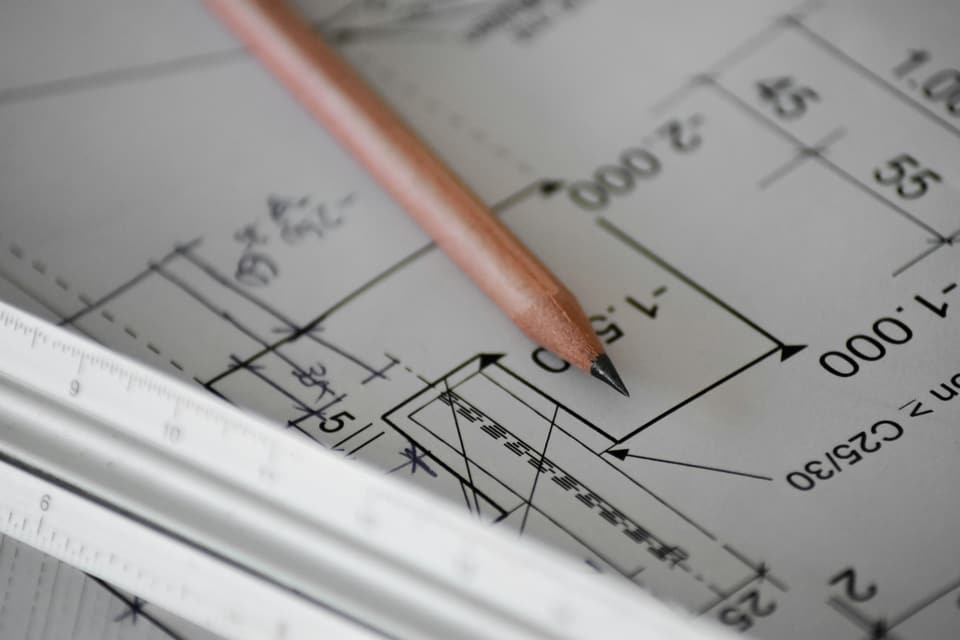 Rolled architectural drawings for a construction project
